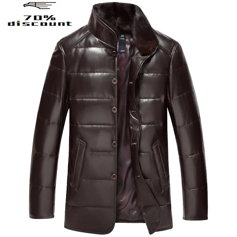 

Men's Down Jacket Genuine Leather Jacket Men Winter Real Sheepskin Coat Mink Fur Collar Veste Cuir Homme DK005 KJ2236