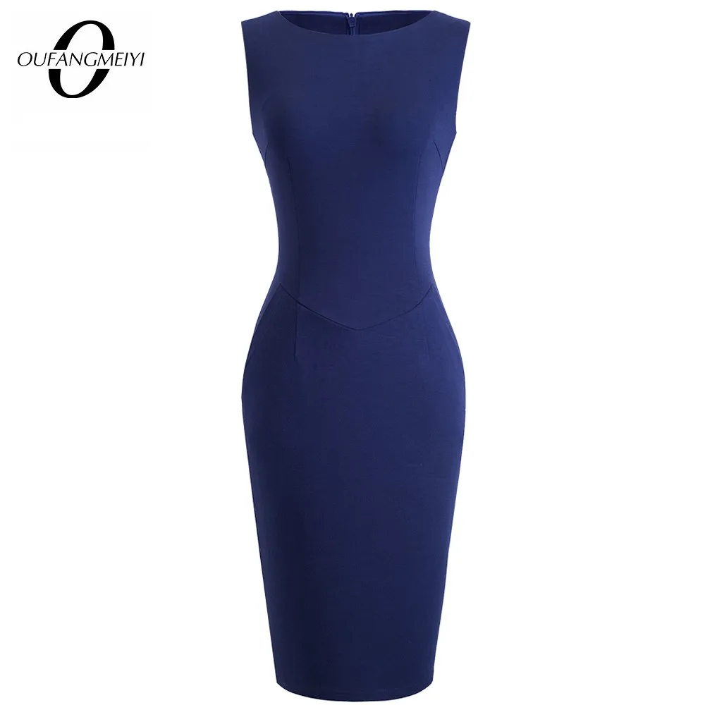 Платье Карандаш женское однотонное без рукавов с круглым вырезом и