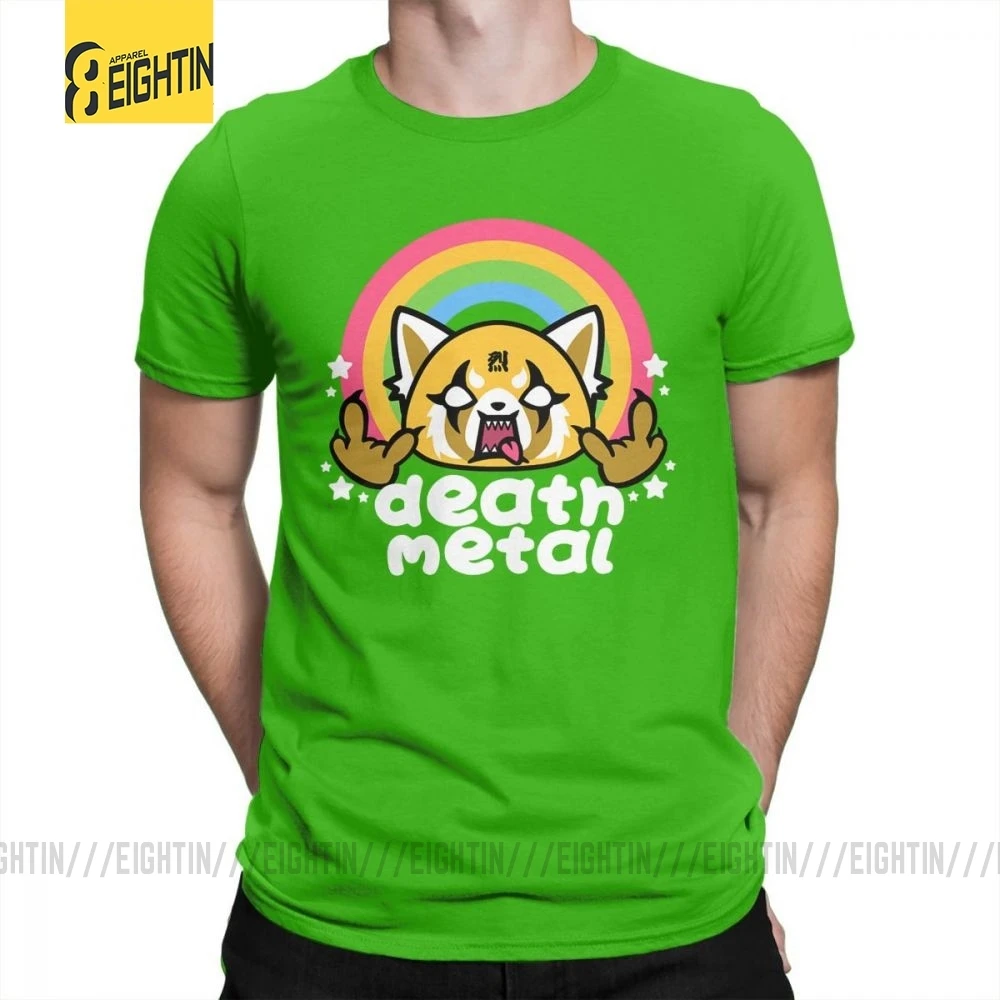 Death Metal Aggretsuko aggression Retsuko, футболки из хлопка, Мужская одежда, футболки с коротким рукавом, футболки большого размера с рисунком - Цвет: Зеленый