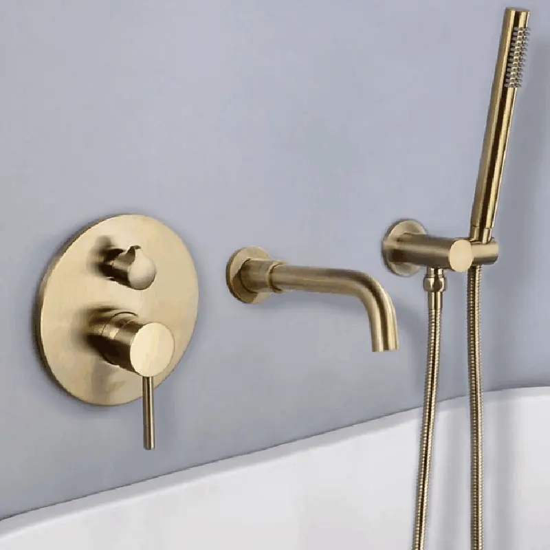 

The new copper wire drawing gold bibcock of hot and cold water bath crock edge all dark outfit fission enter wall type faucet su