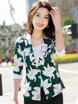 

Printed Small Suit Coat Women's Three-quarter-length Sleeve 2020 Spring New Style Elegant Casual Waist Hugging Slimming Suit