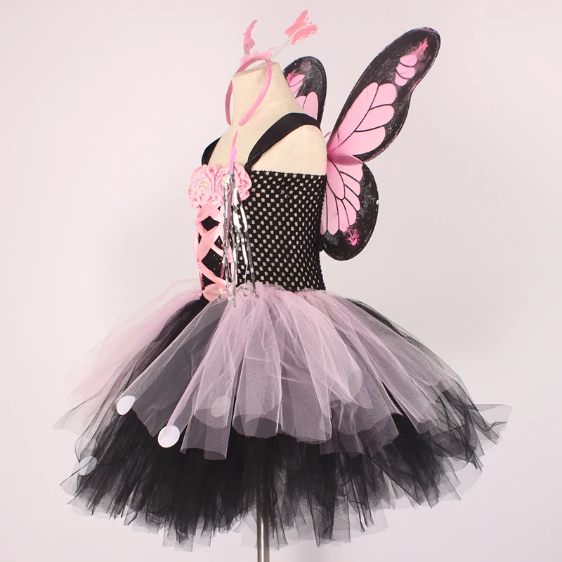 Pink and Black Monarch Butterfly Tutu Dress with Wings Girls Insect Bug Butterfly Halloween Costume Kids Birthday Tutu Outfit (13)