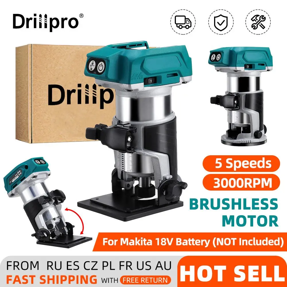 

Drillpro Cordless Electric Trimmer Wood Hand Trimmer Engraving Trimming Carving Machine Router Wood for 18V battery