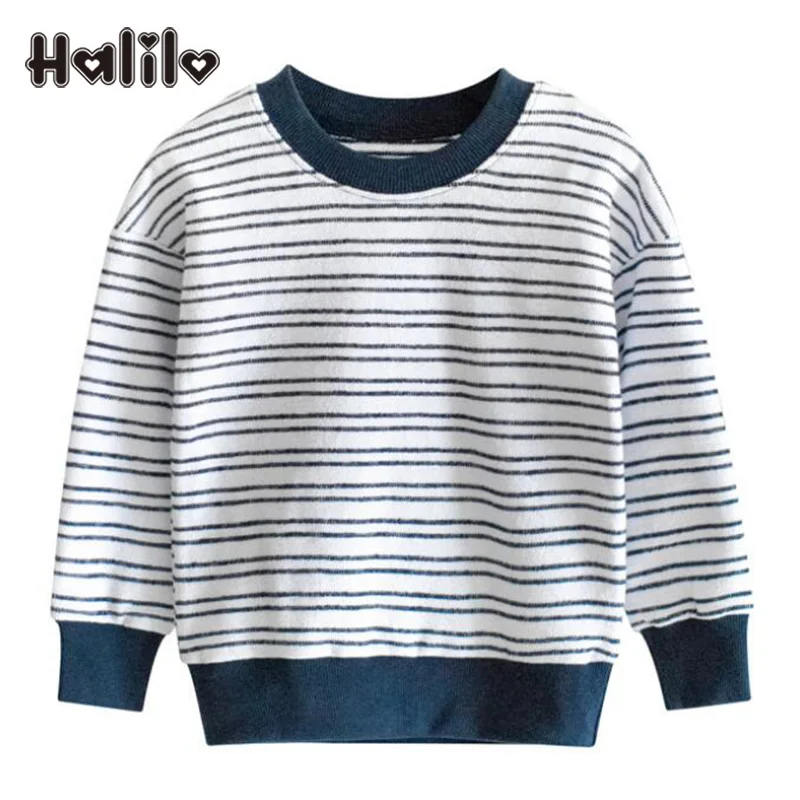 Halilo/осенние толстовки с длинными рукавами для мальчиков; хлопковая толстовка в полоску для малышей; модная детская одежда; Детский свитер;