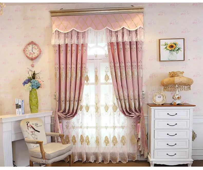 Европейский синель вышитый розовый девушка затенение шторы для гостиной столовой спальни