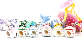 

New 60 Pcs Cartoon lucky cat Bells lanyard Cell Phone Strap Charms Keychains Key Ring DIY Jewelry Making Accessories Ty-148