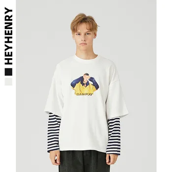 

New Men Ins Loose Printing False Two Pullover Sweatshirts Men&Women Hip Hop Letter Street Wind O-Neck Hoodies