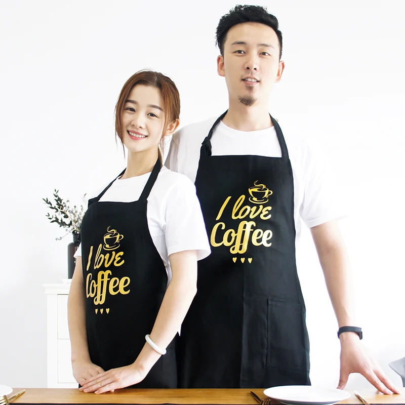 Apron gilding I love coffee kitchen apron cotton gilding English printing creative coffee tea restaurant work clothes