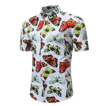 

2019 Summer New Arrival Mens Hawaiian Shirt Summer Butterfly Printed Casual Floral Beach Short Sleeve Shirts for Male M-3XL