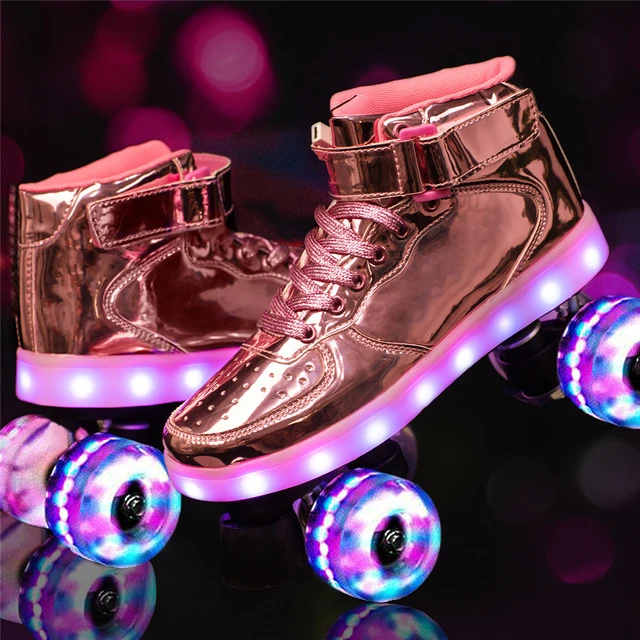 Patines de ruedas recargables para hombre y mujer, zapatos con luz Led, doble fila, 4 ruedas, para exteriores _ AliExpress Mobile