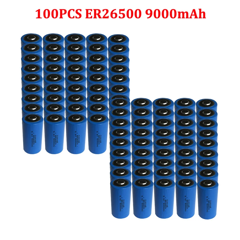 

100Pcs ER 26500 ER26500 3.6V C size Lithium Battery er26500 9000Mah Li-SOCl2 Battery PLC controly battery water meter Gas meter