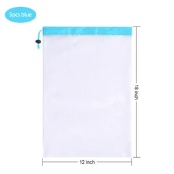 Reusable Eco-Friendly Mesh Produce Bags | Washable Storage for Groceries, Toys, & More (5pcs blue)