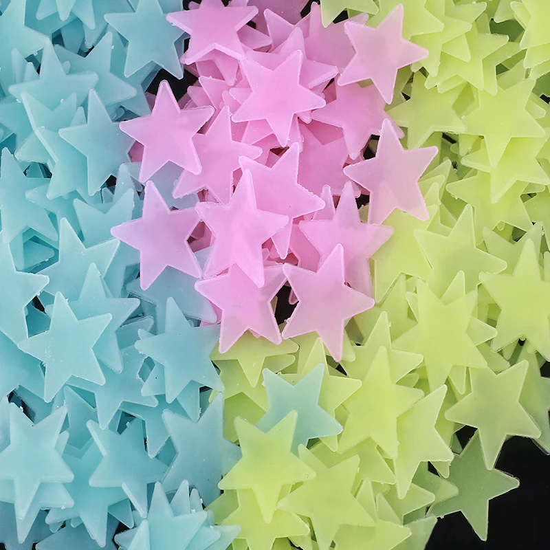 100pcs Colorful Fluorescent Luminous Wall Stickers Toys 3d Stars Glow