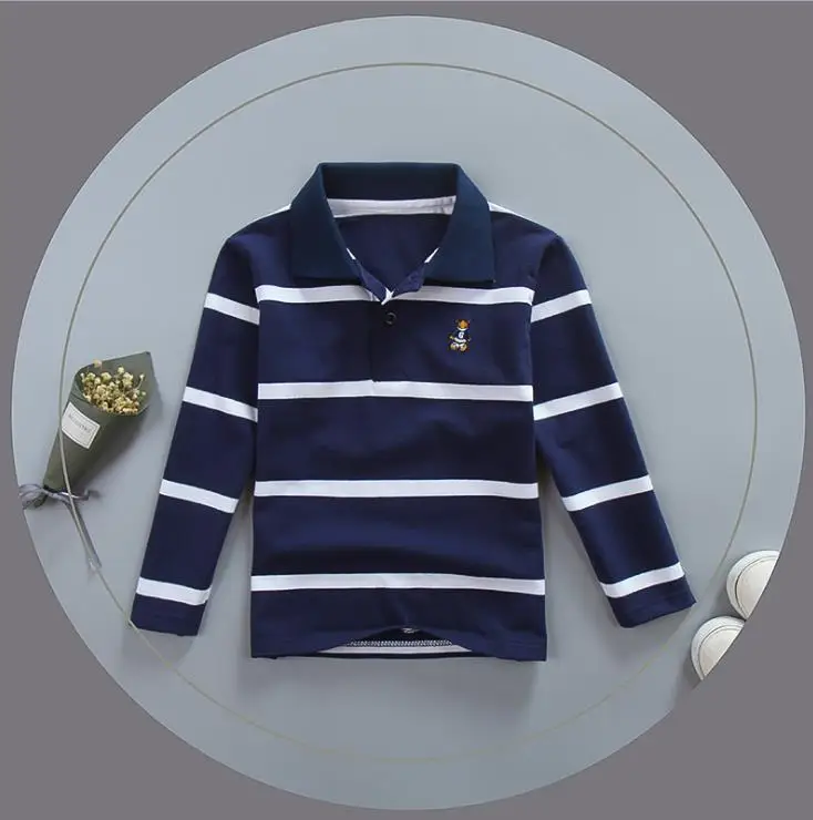 children's clothing boy long-sleeved T-shirt big middle school children's cotton long-sleeved striped shirt 3-14Y