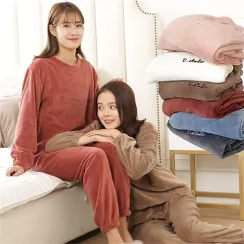 

2020 Autumn Winter Flannel Women Pyjamas Sets Sleepwear Home Clothing Thick Warm Coral Velvet Female Warm Nightgown Suit