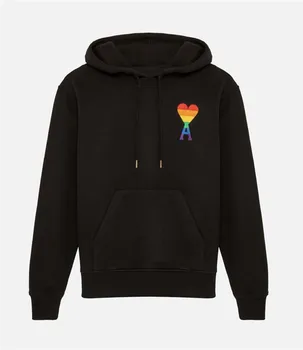 

Rainbow Heart Hoodies Men Women Pullover Embroidery Loose Casual 1:1 High Quality Streetwear Gray Black Sweatshirts