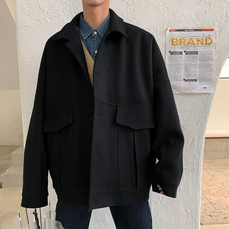 LAPPSTER Для мужчин корейские модные зимние пальто мужское шерстяное пальто черный Harajuku пальто пара черные шерстяные дизайнерская осенняя одежда - Цвет: 282Black
