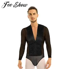 Мужской купальник с глубоким v-образным вырезом для латинских бальных танцев, трико для танго, боди, топы для мужчин, прозрачная сетчатая рубашка для танцевальных выступлений