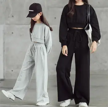 

Autumn Girls Clothing Sets Teen Girls Korean Short Top+Wide Leg Pants Loose 2Pcs Sets 6 8 10 12 14 16Year Children Clothing Suit