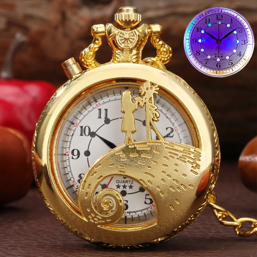 Pocket-Watch Burton Christmas Nightmare Gifts Golden-Tim Fashion The Flash LED Quartz