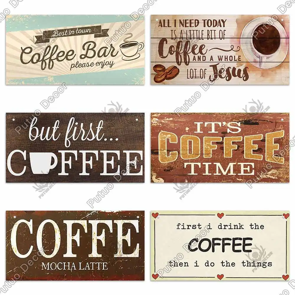 Putuo Decor Coffee Wooden Hanging Signs Decorative Plaques Door Wooden Plaque In Home Decor Cafe Kitchen Hanging Home Decor 4