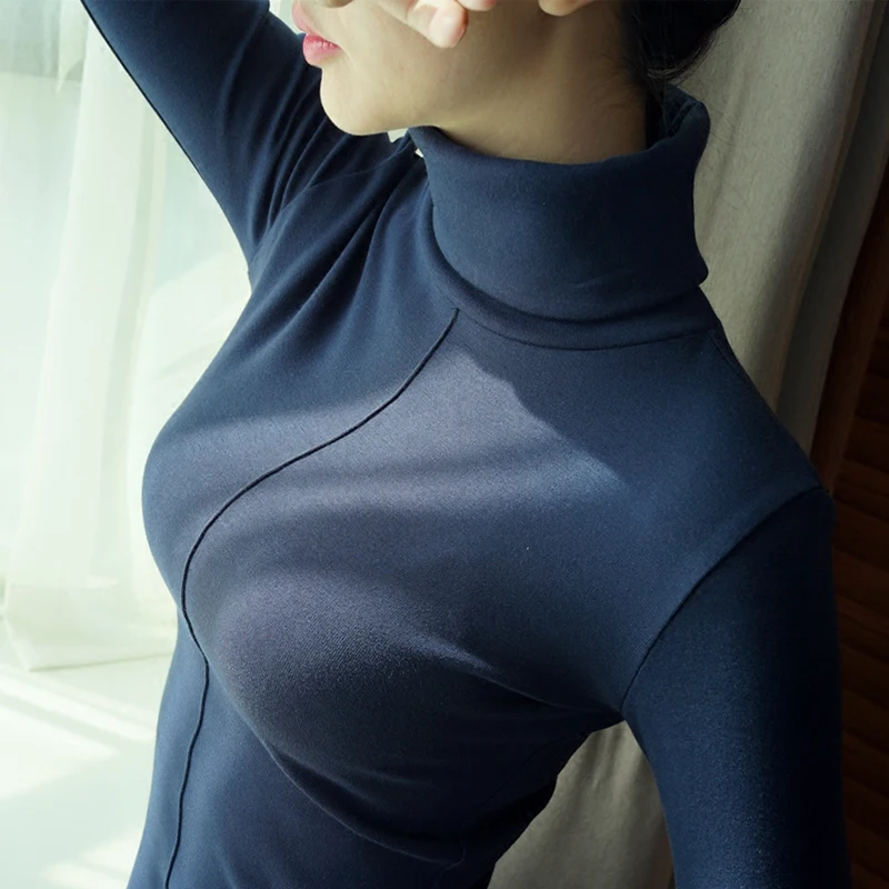 Knitted Female Soft Korean Style Skinny Winter Turtleneck Women Bodycon Basic Pullovers Long Sleeve Pull Blouses Top 03C | Женская
