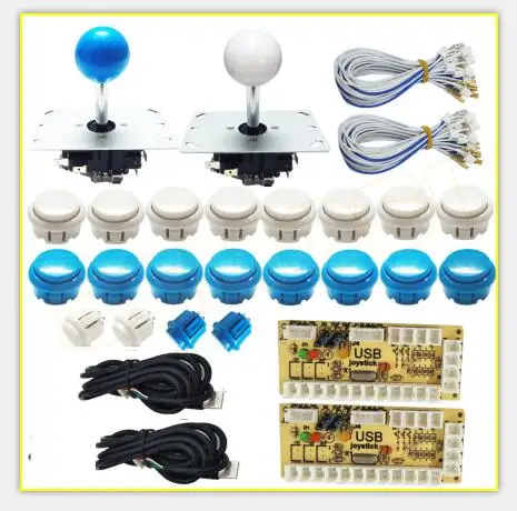 White and blue kit Нулевой датчик с переходником аркадная кнопка и джойстик контроллер комплект diy части для rapsberry PI и PC - Цвет: White and blue kit