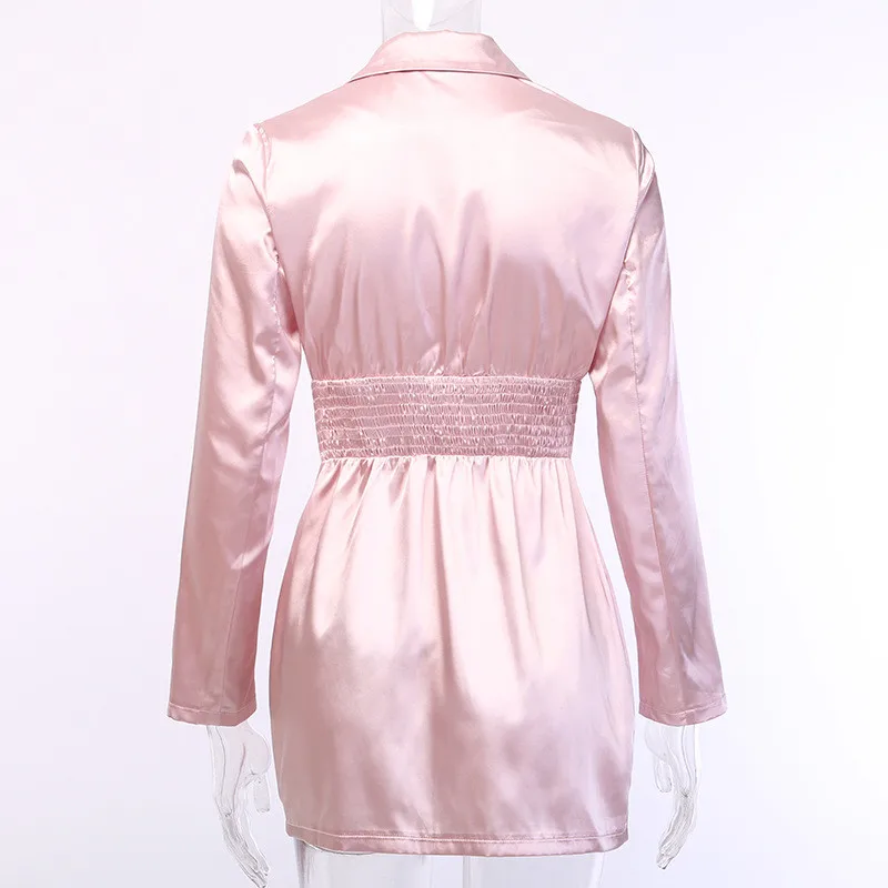 Hugcitar с длинными рукавами из сатина розовый чистый Блейзер платье осень зима женская уличная модная одежда ветровка