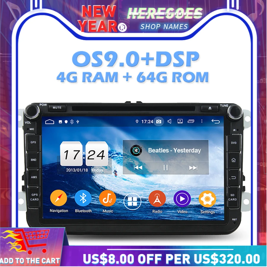 IPS DSP Android 10 0 4 Гб ОЗУ 64 ПЗУ 8 ядер dvd-плеер для автомобиля Wifi Bluetooth 2 RDS радио GPS карта VW