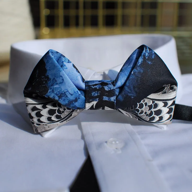 Free shipping new men's male printed groom groomsman High-quality blue elf design wedding host bow tie pot Western Western party