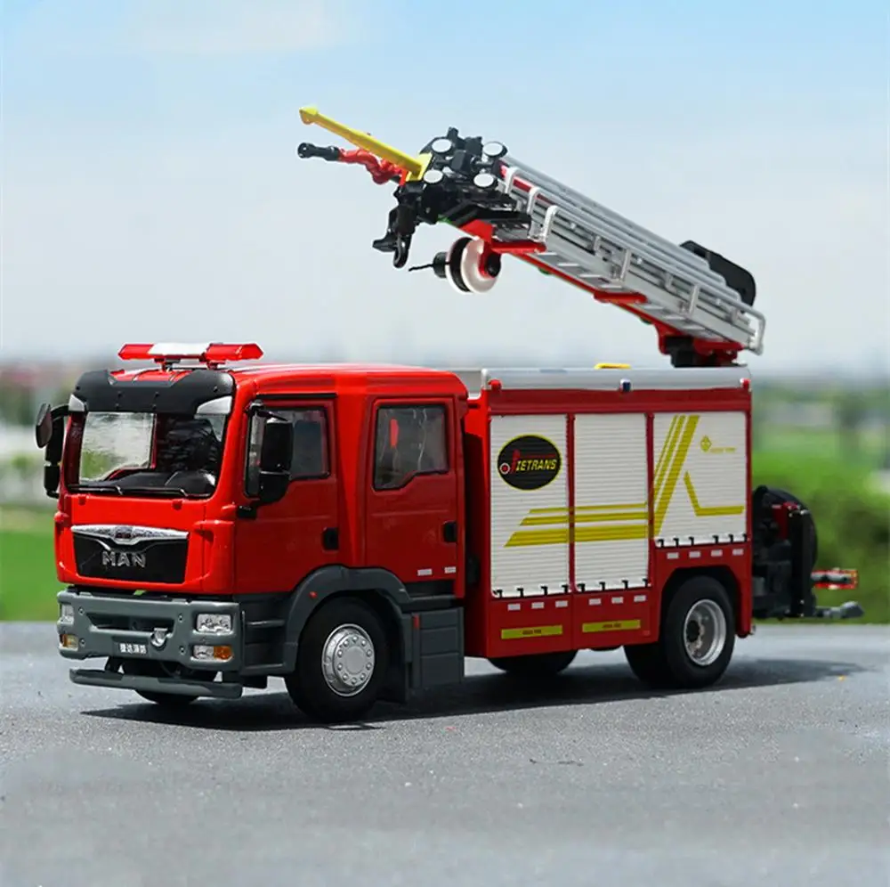 US $118.00 143 Scale JIEDA Emergency Fire Rescue Major Fire Truck MAN Truck Diecast Car
