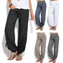 Женская одежда свободные пуговицы брюки прямой низ свободные однотонные брюки кэжуал цвет женские брюки одежда
