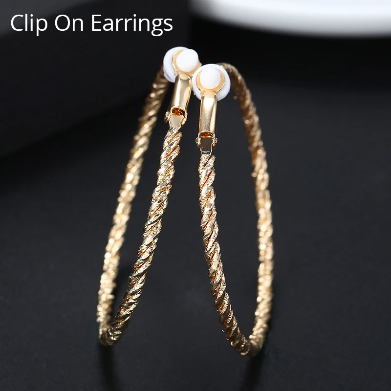 

Gold Silver Color Big Round Hoop Clip Earrings No Hole for Women Twisted Circle Large Size Ear Clips Jewelry for Party Brincos