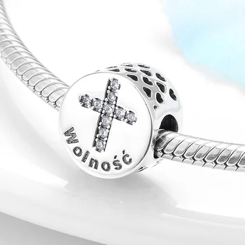 

Bible Seven Virtues 925 Sterling Silver freedom cross Beads Fit Original Pandora Charm Bracelet For Family Mother gift