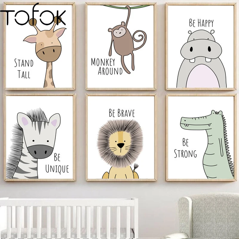 

Tofok 21*30cm Cute Cartoon Animal Decorative Painting Wall Sticker for Children Room Background Wall Painting Core Without frame