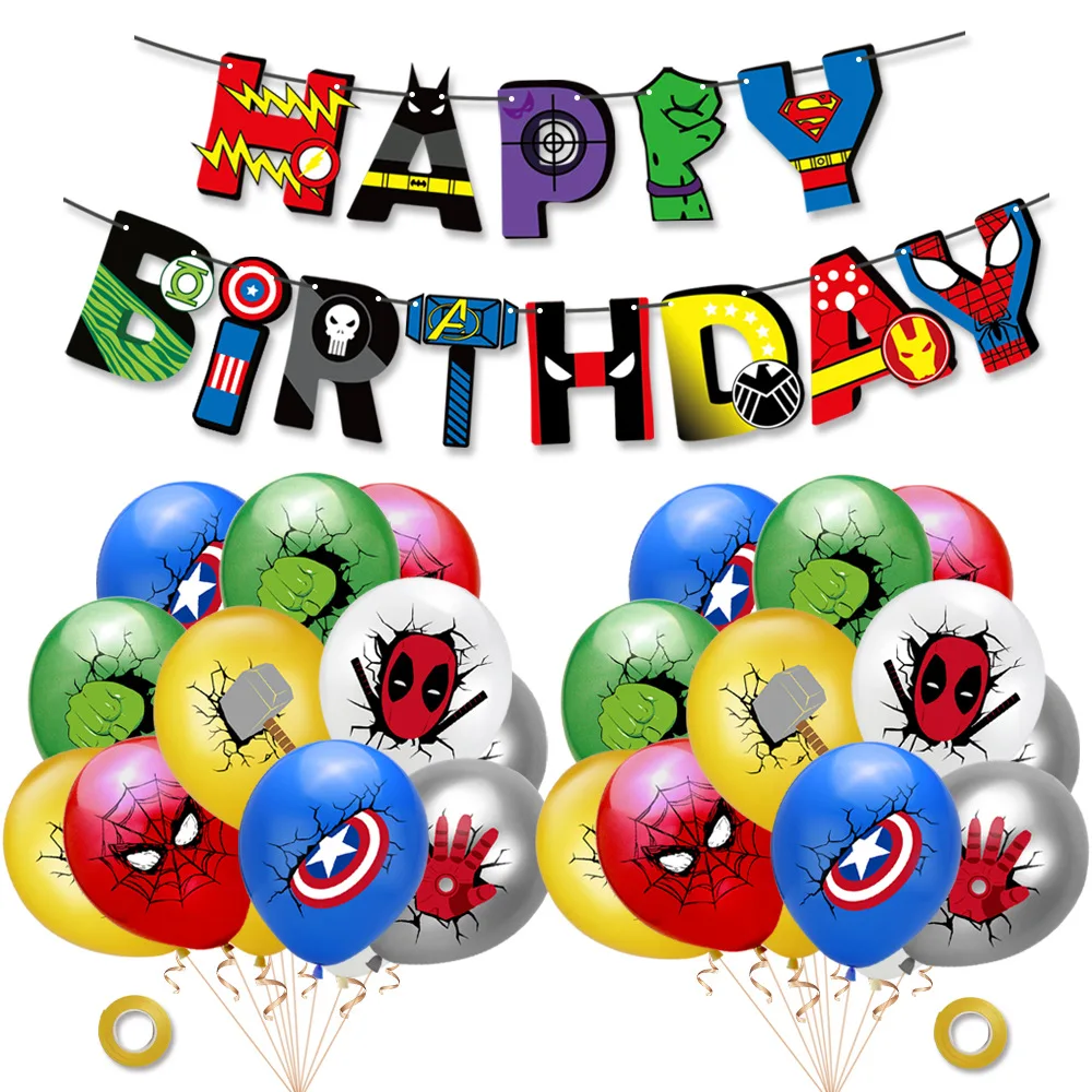 

Colorful Hero Theme Birthday Party Decoration Kit Confetti Balloons with Banner Happy Birthday Celebration Set for Kids