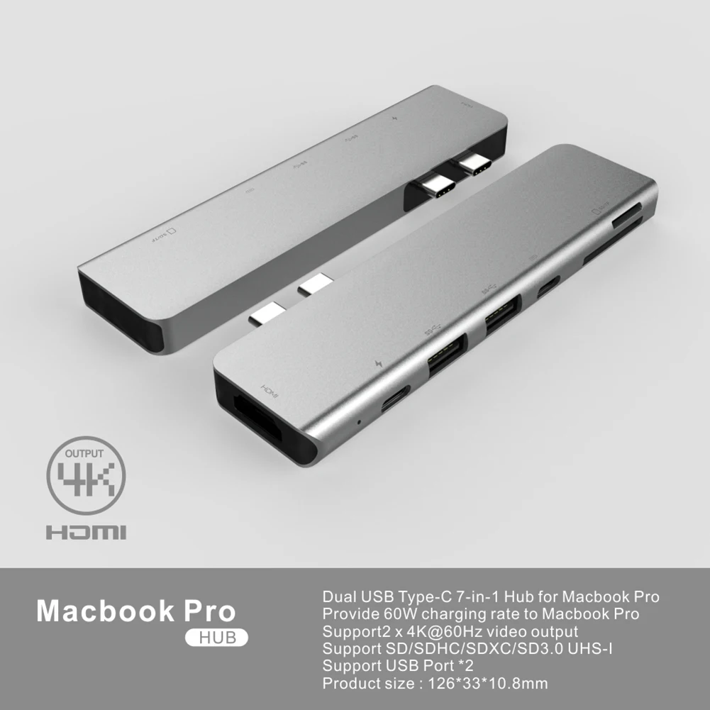 USB C концентратор двойной тип C к Мульти USB 3,0 HDMI адаптер с SD/TF кард-ридер USB-C 3,0 разветвитель порт USB-C концентратор для MacBook Pro