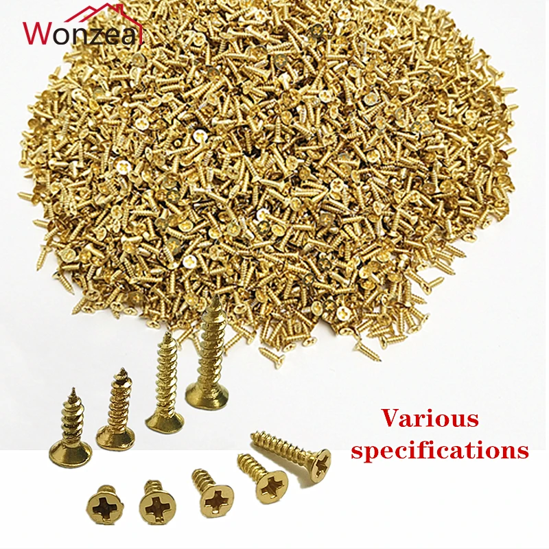 

300PCS 6/8/10mm Screws Yellow Bronze Tone Flat head screw Carpenter's small screw Furniture wooden box hardware accessories
