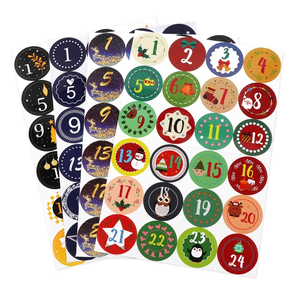 

24Pcs/Set Merry Christmas Advent Calendar Number Sticker Gift Seal Xmas Decoration DIY Label