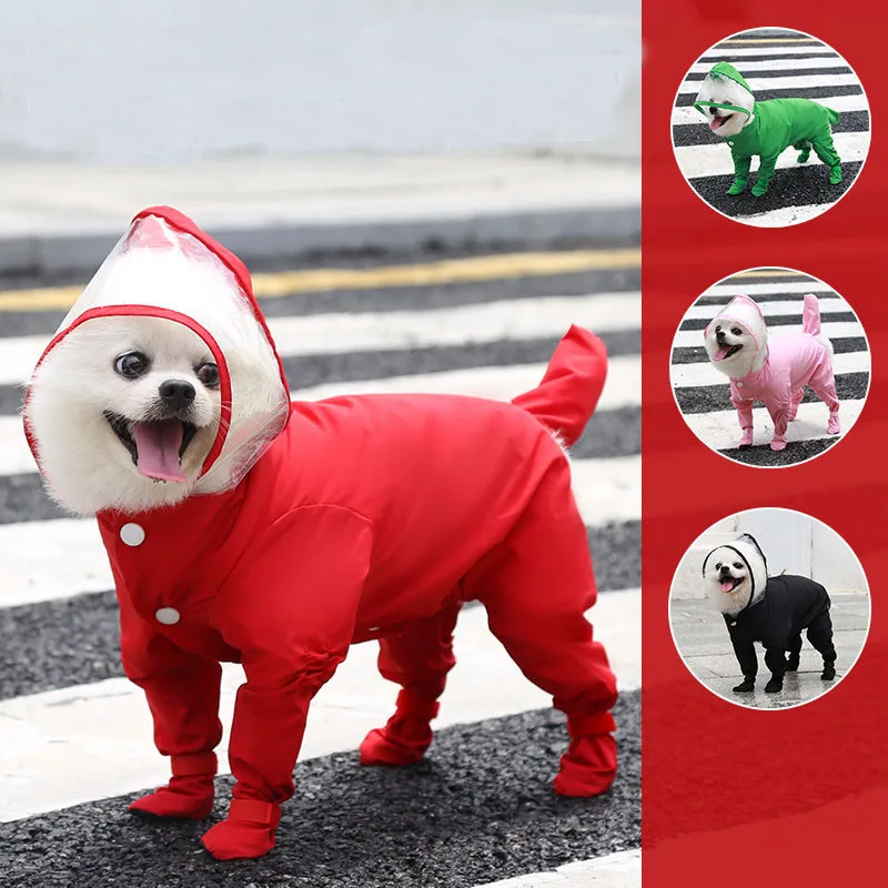 

Dog Clothes Pet Dog Raincoat Wrapped Belly Waterproof Hooded Rain Coat Jacket For Small Medium Dogs French Bulldog Cheap Costume