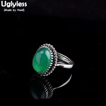 

Uglyless Simple Pretty Colorful Chalcedony Rings for Women Oval Gemstones Open Rings Solid 925 Sterling Silver Fine Jewelry R819