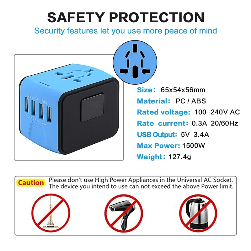 International Travel Adapter Universal Power Adapter Worldwide All In One 4 Usb With Electrical Plug Perfect For European Us,Eu