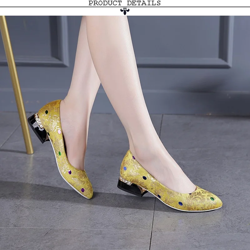 EGONERY новые модные женские туфли-лодочки на весну-осень женская обувь без застежки на низком каблуке с круглым носком, украшенная кристаллами Прямая поставка, размеры 34-43
