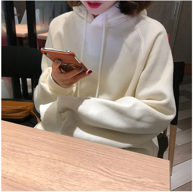 9 цветов осень зима Harajuku женские толстовки свободный однотонный пуловер с длинными рукавами теплые женские толстовки с капюшоном YT50172