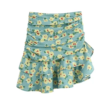 

Boho Floral Print Mini Skirt Ruffles High Waist Sheath Skirts Womens Back Zipper A Line Beach Skirt Summer Faldas Cortas XS-L