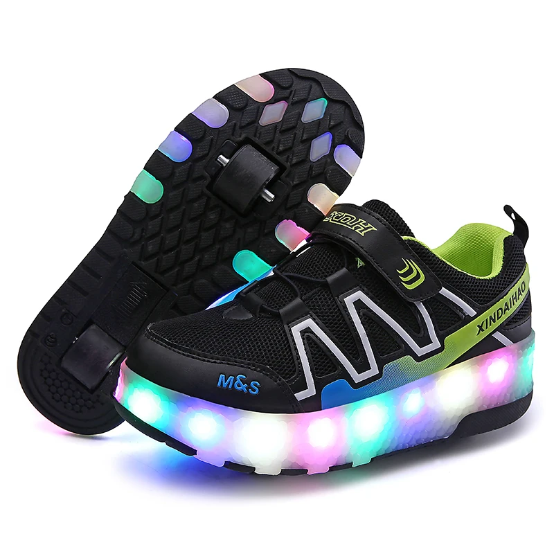 

ULKNN Mesh Kids Boys Skate Shoes Outdoor 2 Wheels Children Street Roller Skates Girl USB Charge LED Flash Lamp Shoes