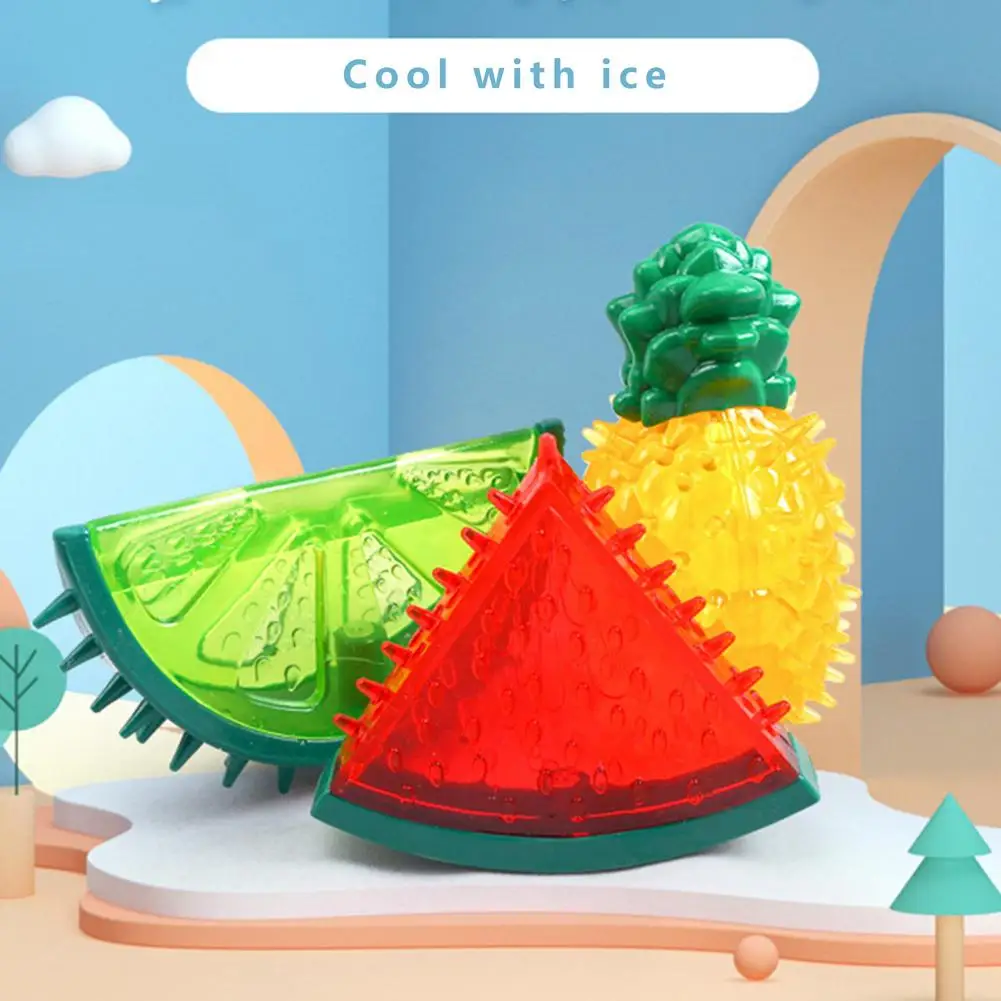Summer Cooling Dog Toys Fruit Shape Chew Puppy Toy Frozen Ice Dog Squeaky Rubber Toy Lemon