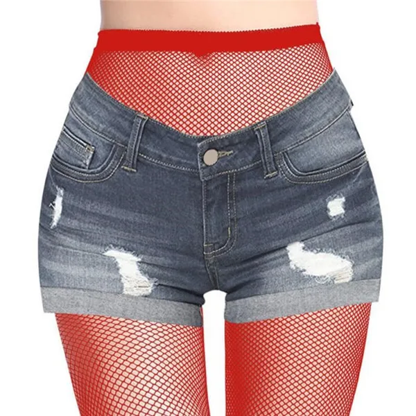 Женские сексуальные чулки ажурные колготки, джинсы с дырками, колготки в сеточку, чулки, нейлон, многоцветные эластичные колготки - Цвет: Red