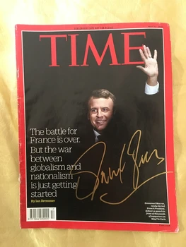 

hand signed Emmanuel Macron autographed TIME magazine blue ink limited 112019B