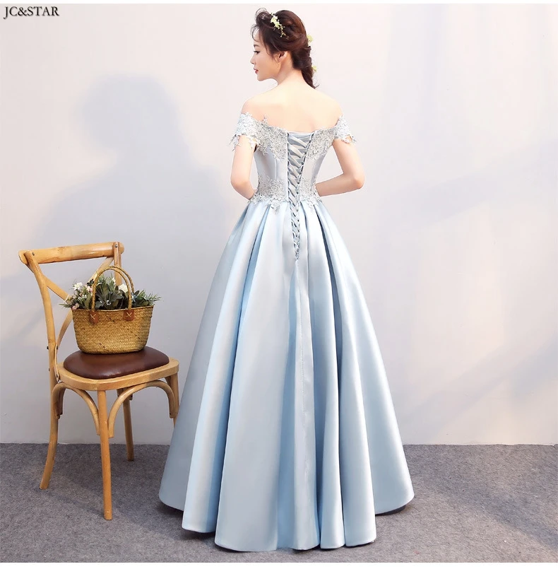 Robe mariage femme новая атласная аппликация с открытыми плечами короткий рукав трапециевидной формы серый синий платье подружки невесты vestidos longos para festa de
